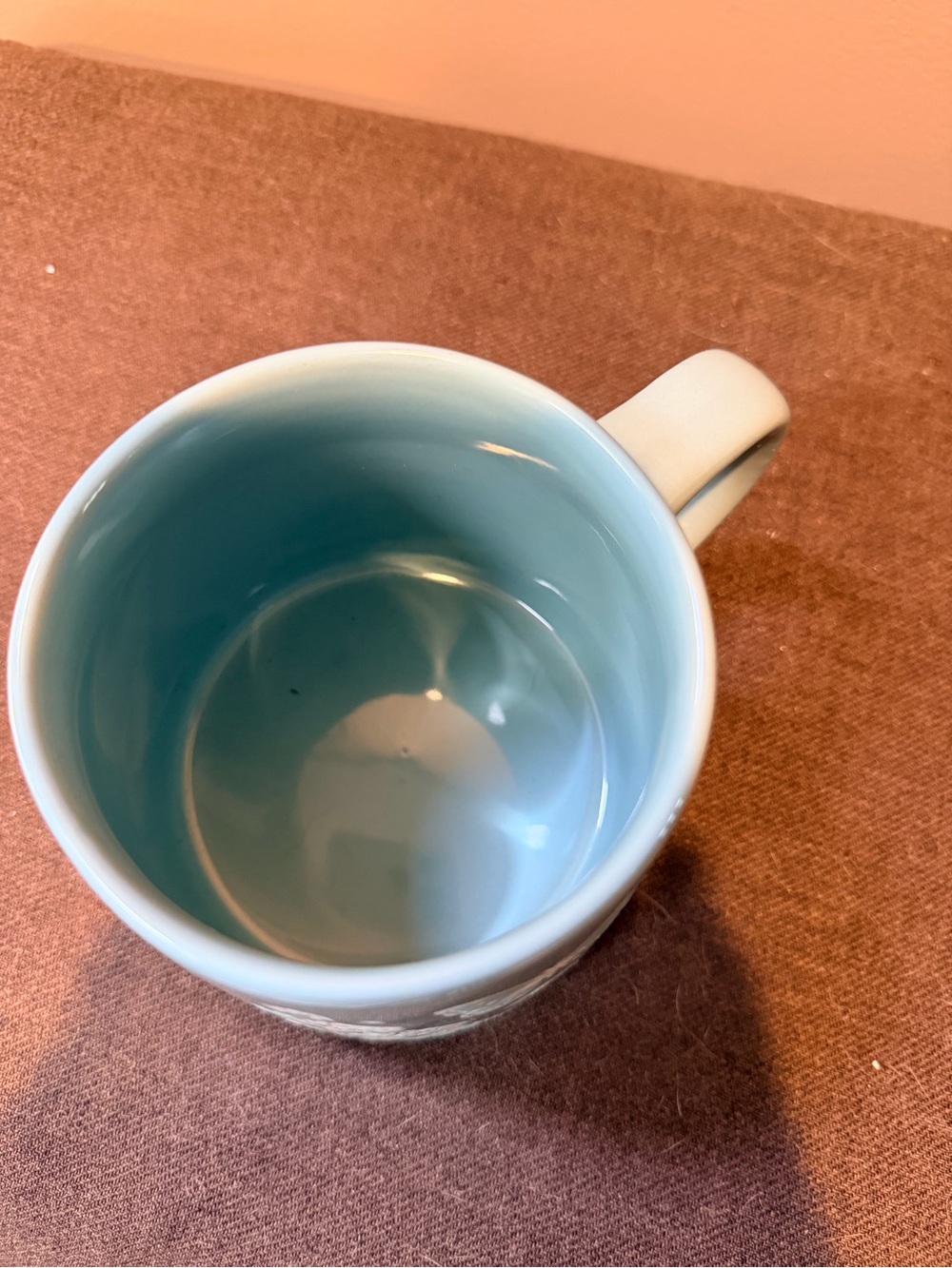 Gallery Teal Blue Ceramic Mug with White Butterfly & Floral Relief - Picture 4 of 4